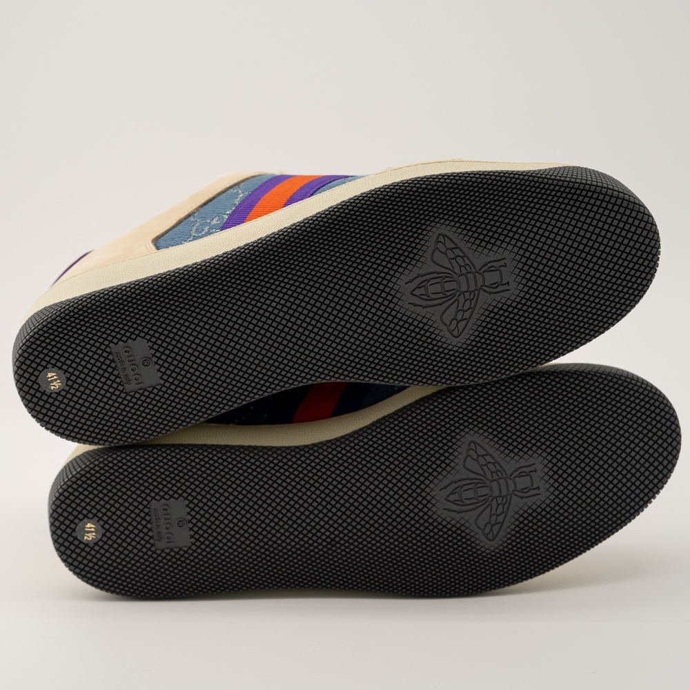 size 41.5G 11.5 US Gucci Screener Enamel Aged Sneakers Beige Blue Red - Picture 6 of 13